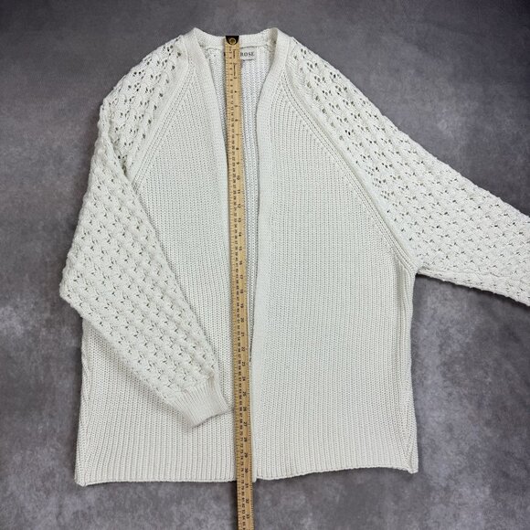 Knox Rose Open Front Knit Cardigan White Textured Design Long Sleeve - Picture 2 of 8